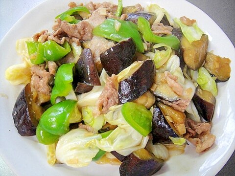 キャベツと茄子豚肉の中華炒め